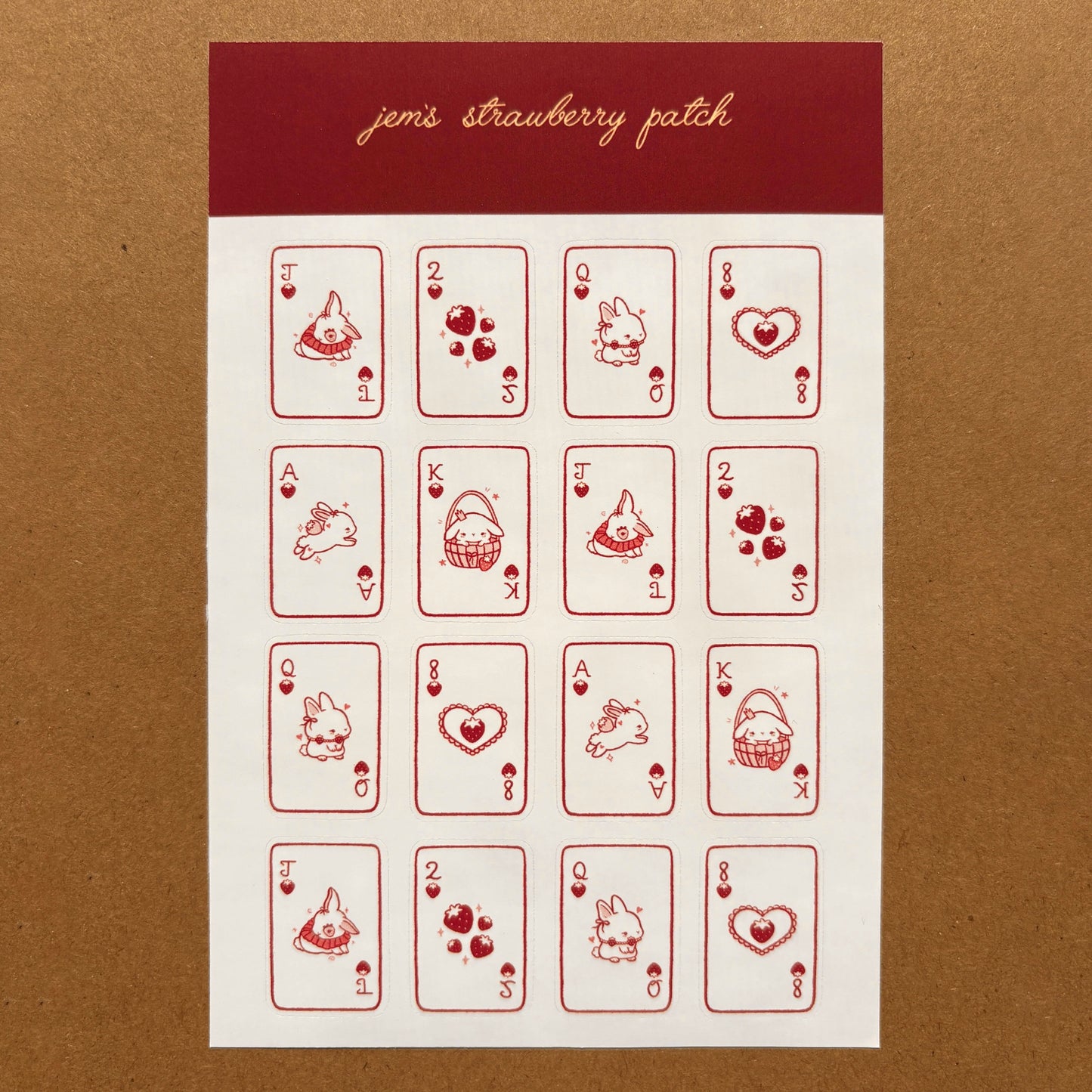 strawberry bunny playing card sticker sheet