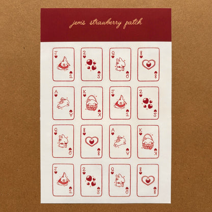 strawberry bunny playing card sticker sheet