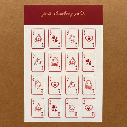 strawberry bunny playing card sticker sheet