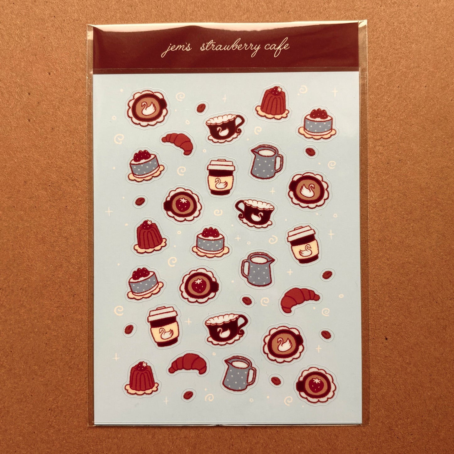 strawberry swan cafe sticker sheet