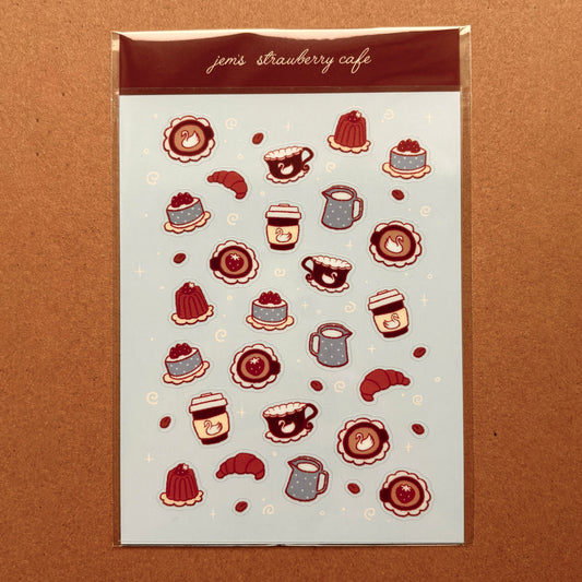 strawberry swan cafe sticker sheet